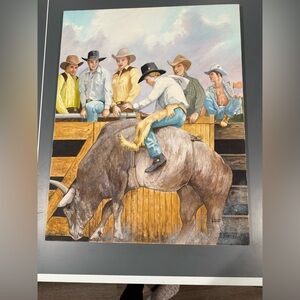 OIL PAINTING COWBOY WESTERN AMERICANA MEXICAN INDIAN RODEO RANCHERO BULL RIDER